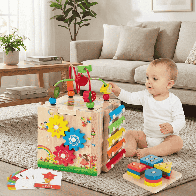 Mindful Blocks Montessori Cubo di Apprendimento in Legno 8-in-1 con Giochi Educativi per Bambini piccoli