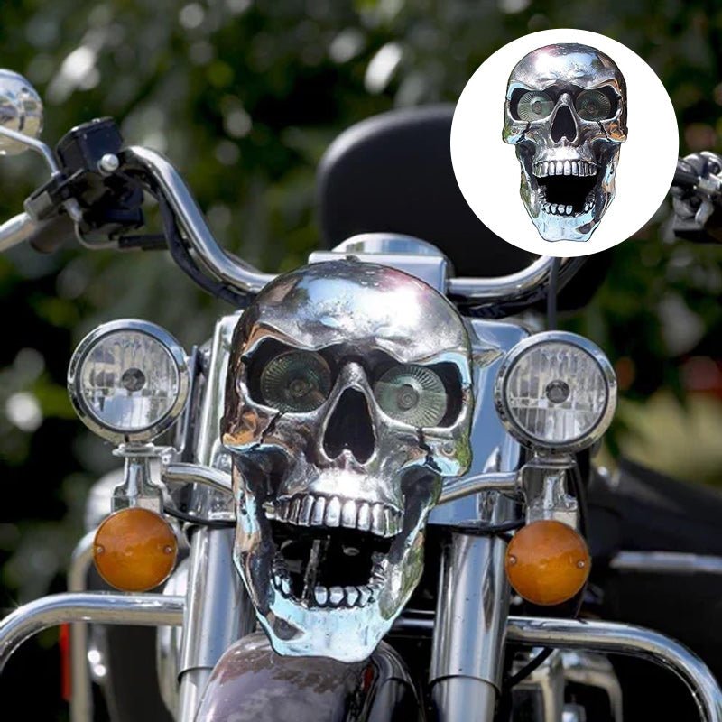 Noční jezdec LED lebka lampa na motocykly s retro chromovým povrchem