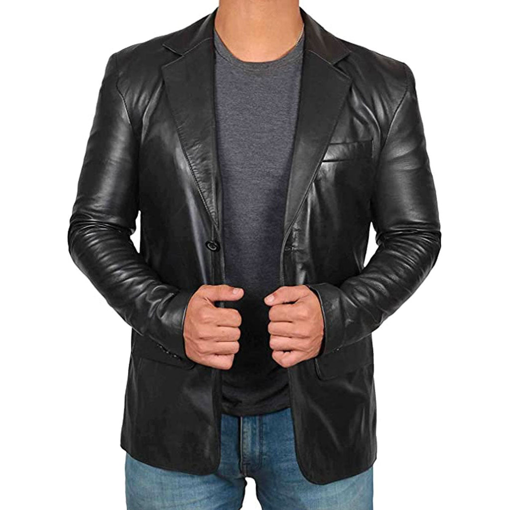 Premium Leather Blazer With Modern Cut Black Lambskin