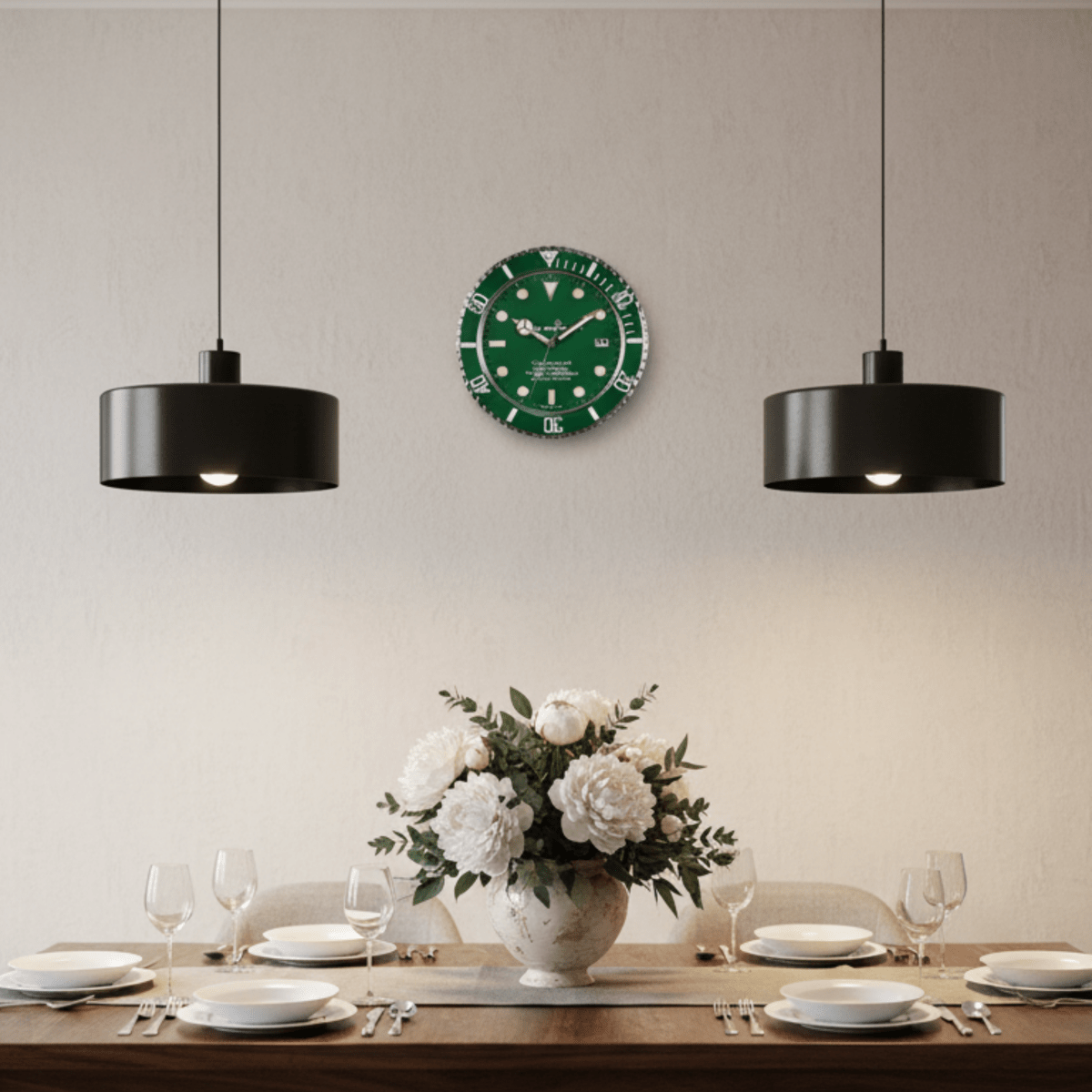 AuroraTime stille Wohnzimmer-Wanduhr mit leuchtenden Zeigern