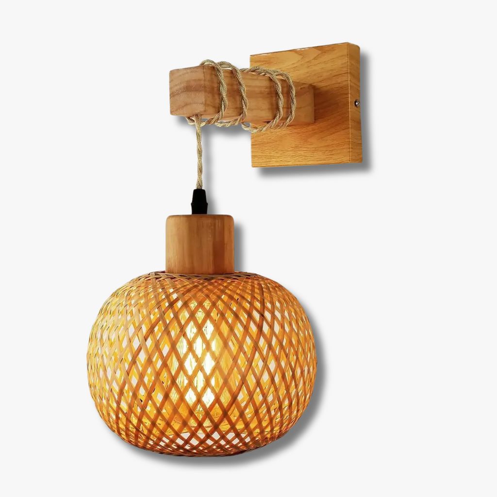 NovaWeave Handwoven Wall Lamp in Bamboo and Rattan Decor