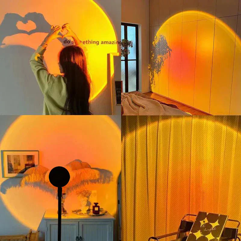 چراغ رومیزی طلایی LED با نور گرم و فضای دلنشین غروب آفتاب