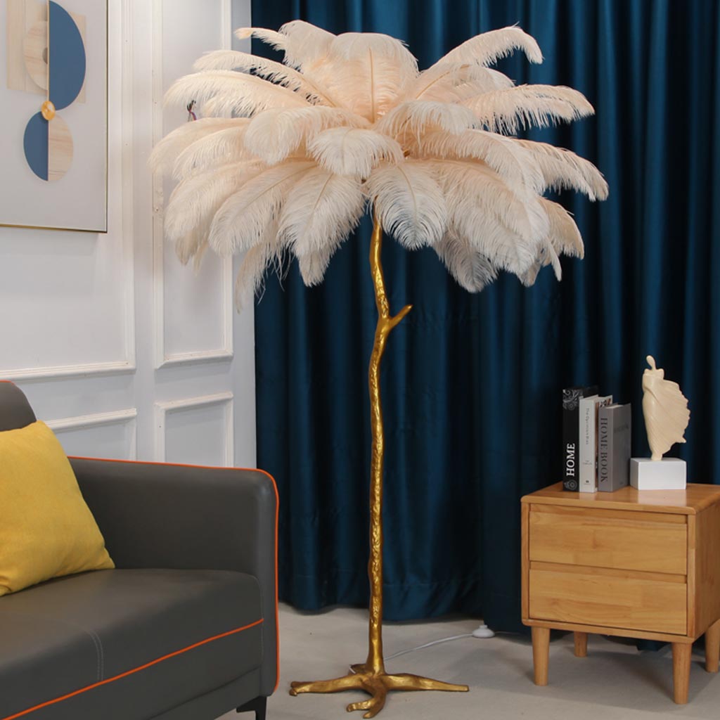 Ostrich Feather Floor Lamp For Living Room Decor Accent Piece