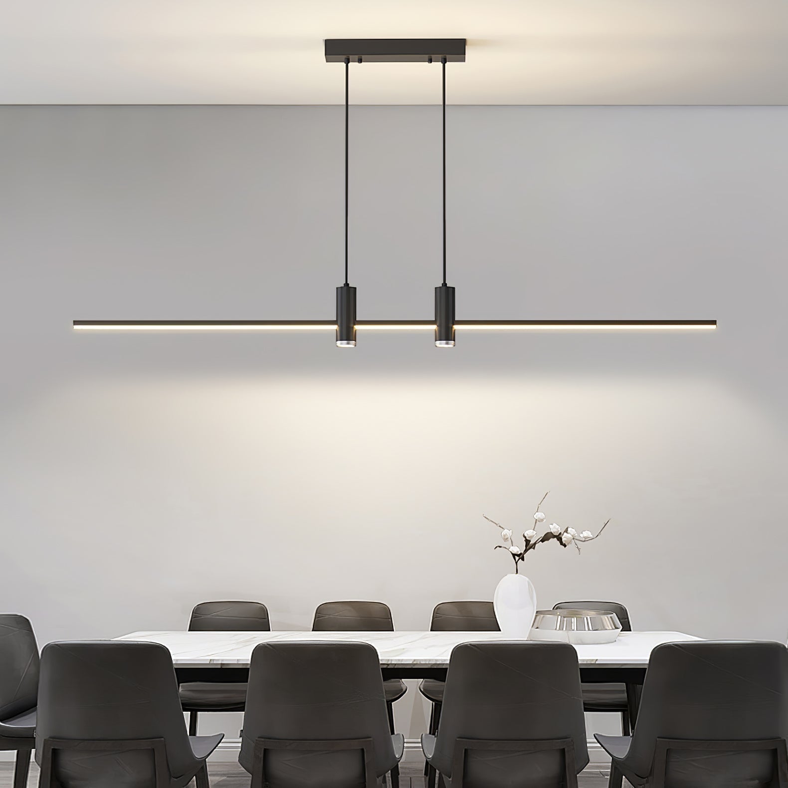 Quorra | Minimalistické obdélníkové LED závěsné svítidlo do jídelny