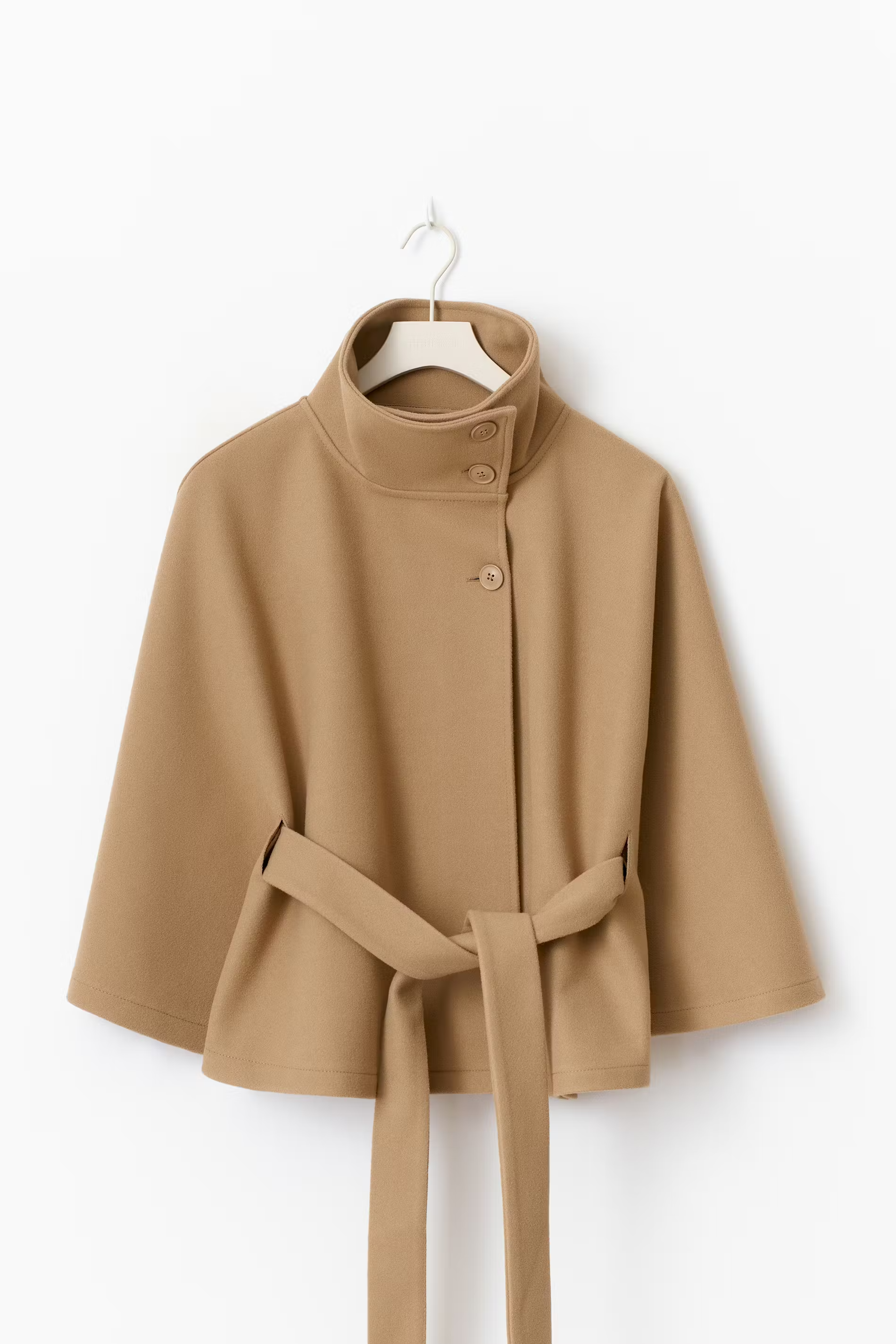Women's Cape Coat With High Collar And Button Front