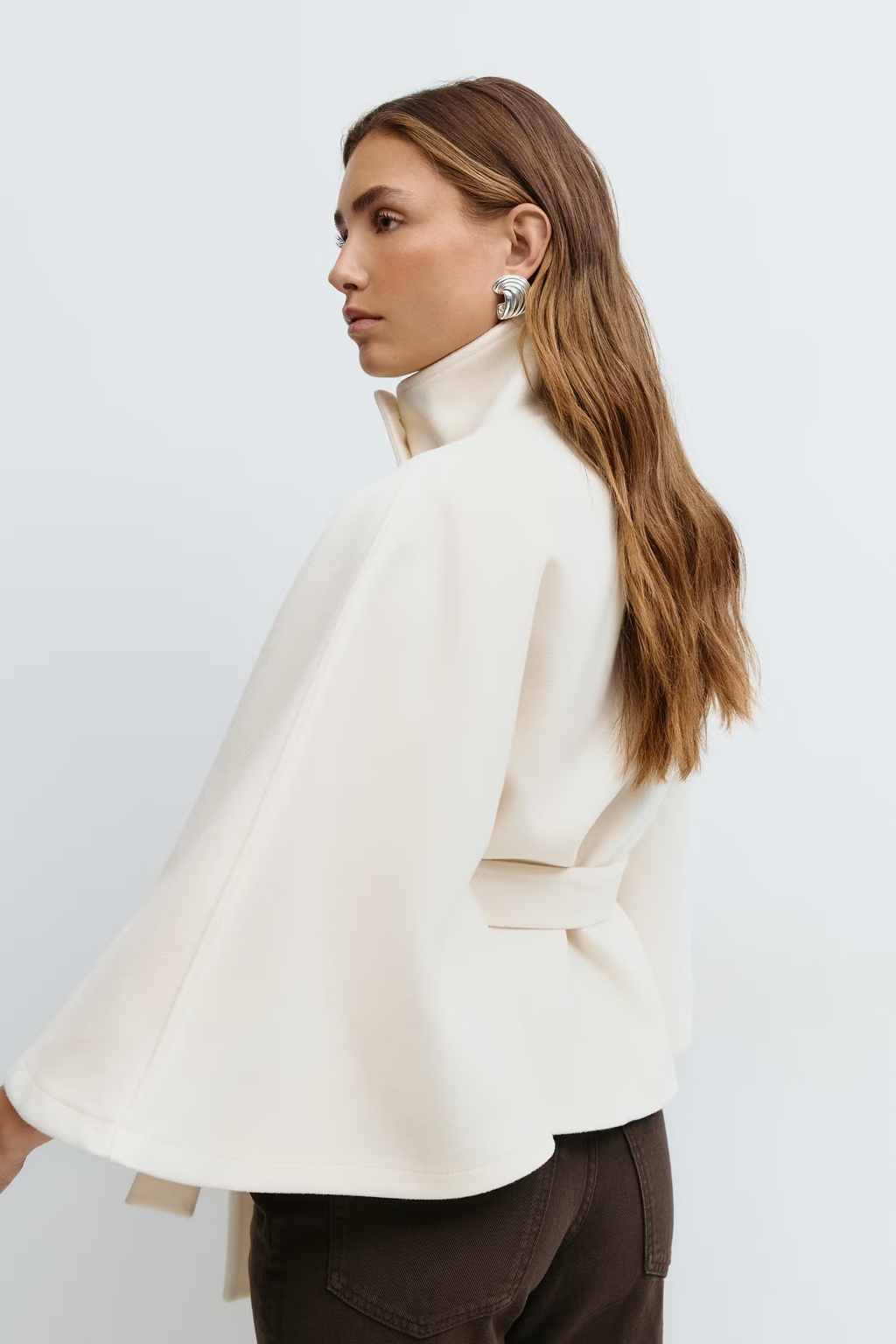 Women's Cape Coat With High Collar And Button Front