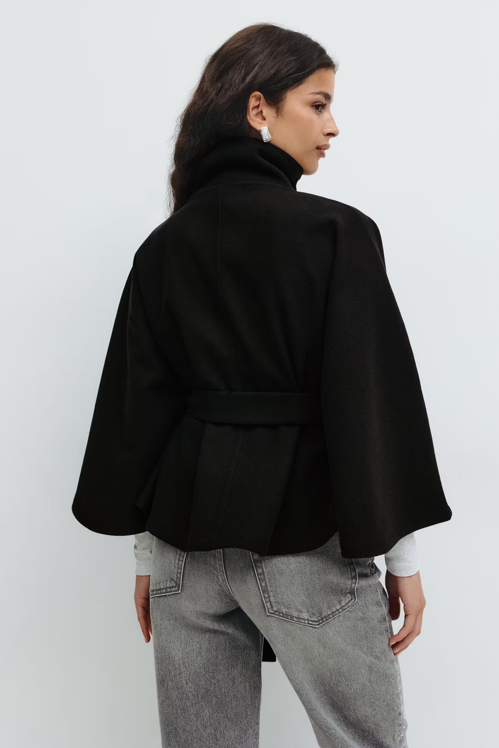 Women's Cape Coat With High Collar And Button Front