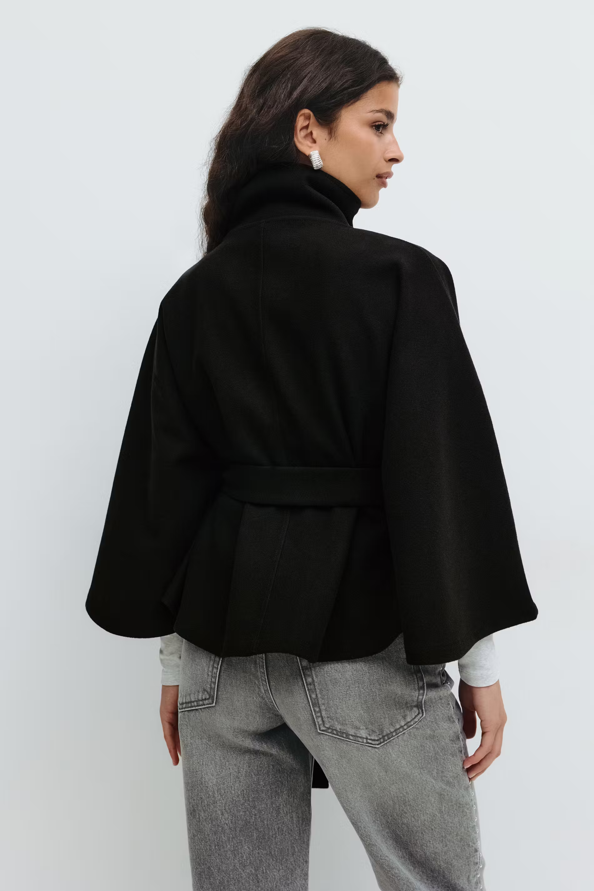 Women's Cape Coat With High Collar And Button Front