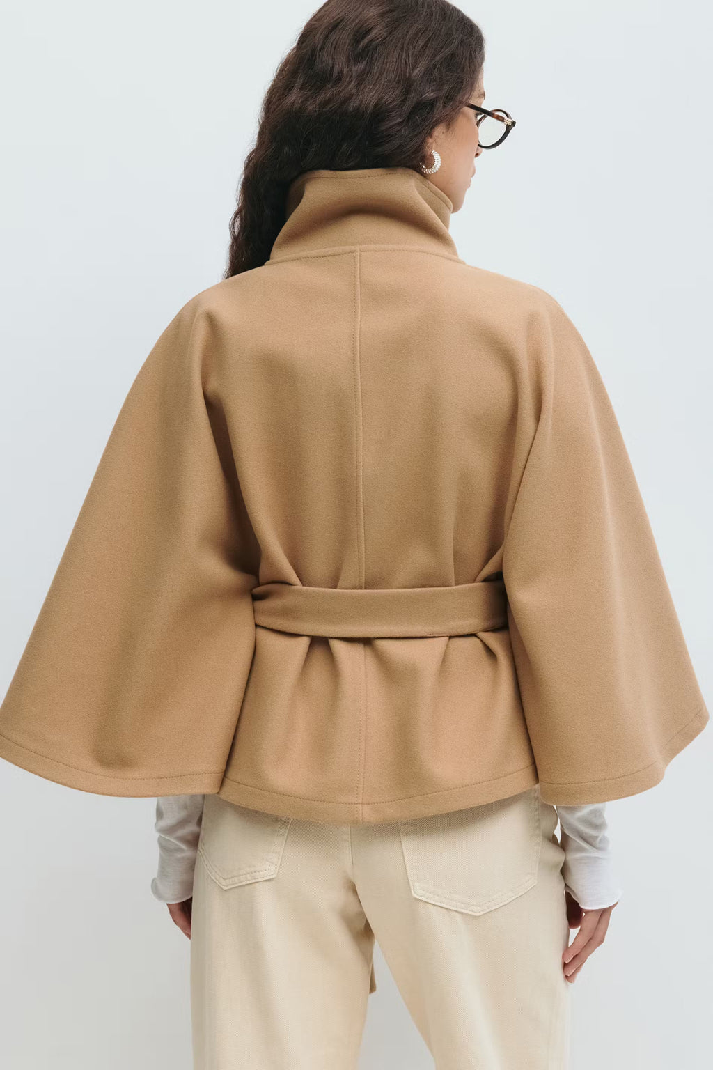 Women's Cape Coat With High Collar And Button Front