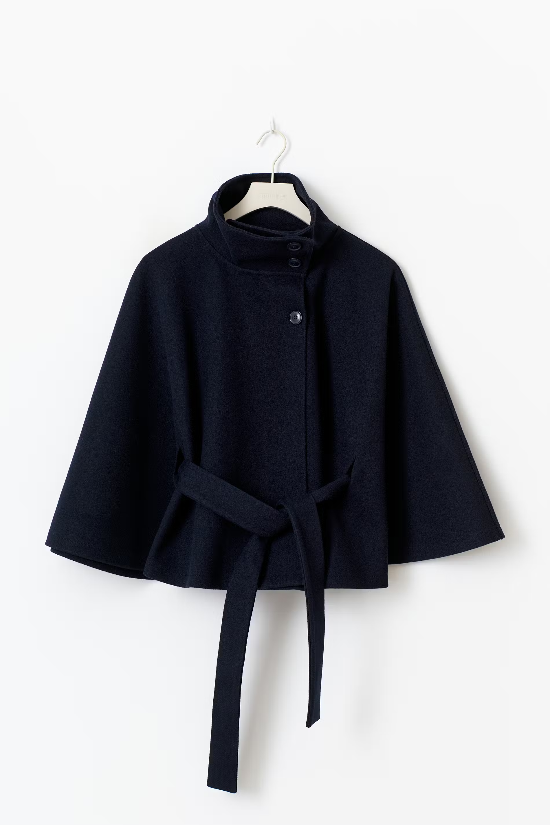 Women's Cape Coat With High Collar And Button Front