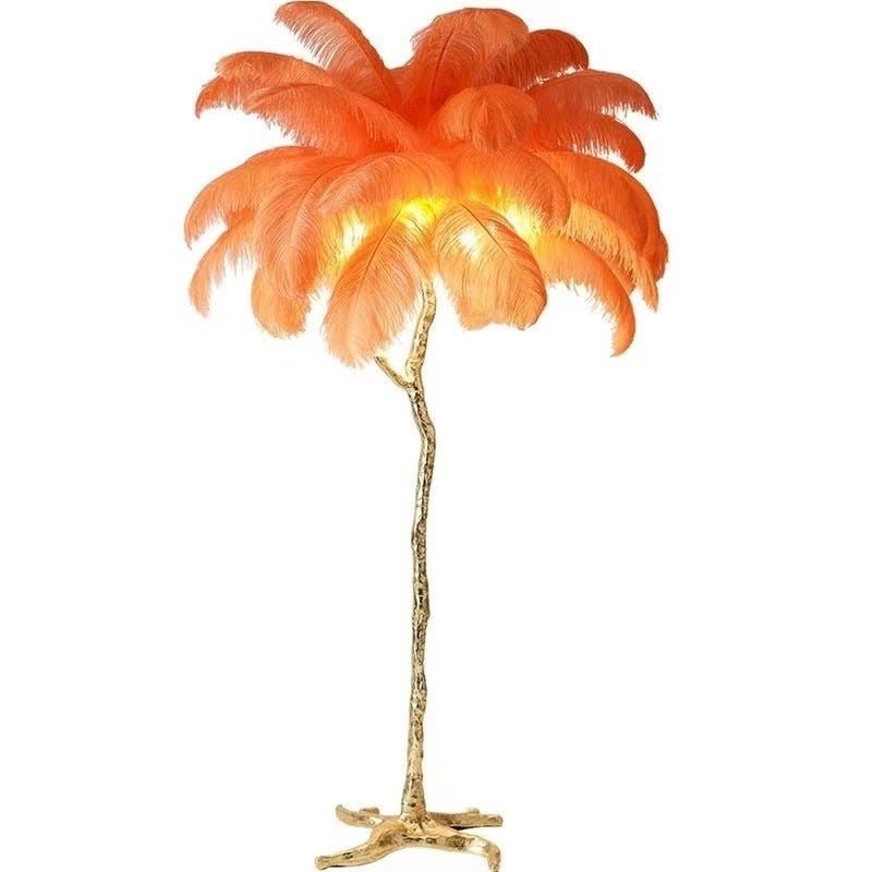 LyraFeather Floor Lamp With Feather Shade And Copper Base