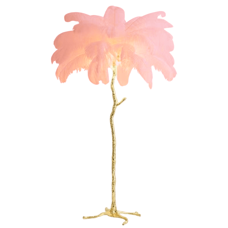 LyraFeather Floor Lamp With Feather Shade And Copper Base