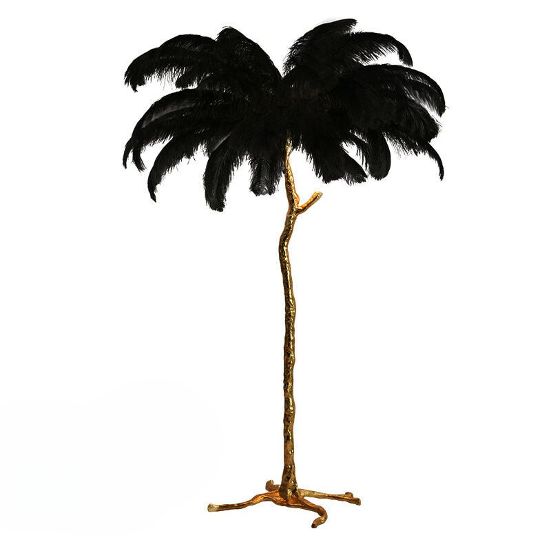 LyraFeather Floor Lamp With Feather Shade And Copper Base