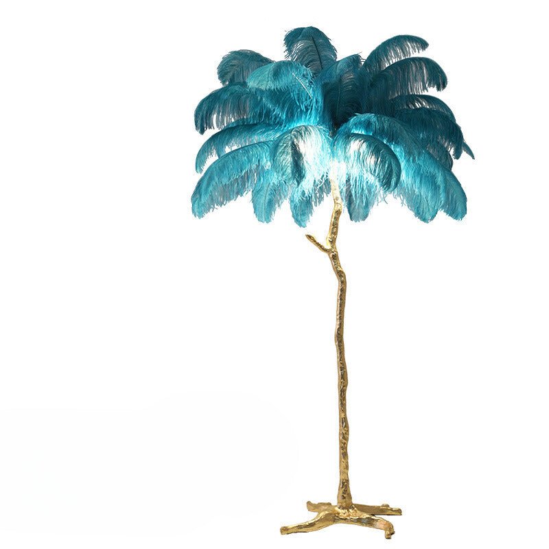 LyraFeather Floor Lamp With Feather Shade And Copper Base