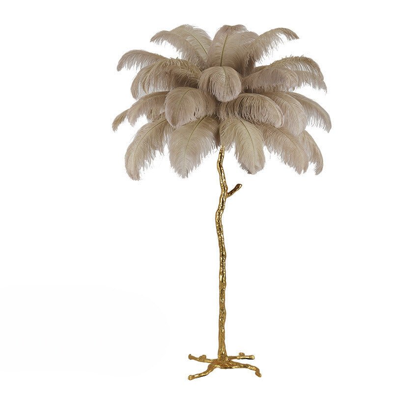 LyraFeather Floor Lamp With Feather Shade And Copper Base
