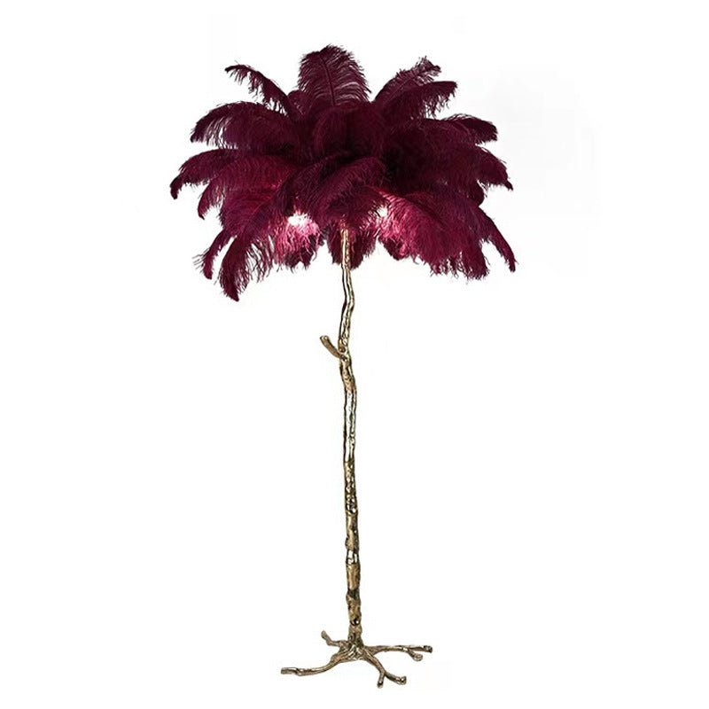 LyraFeather Floor Lamp With Feather Shade And Copper Base