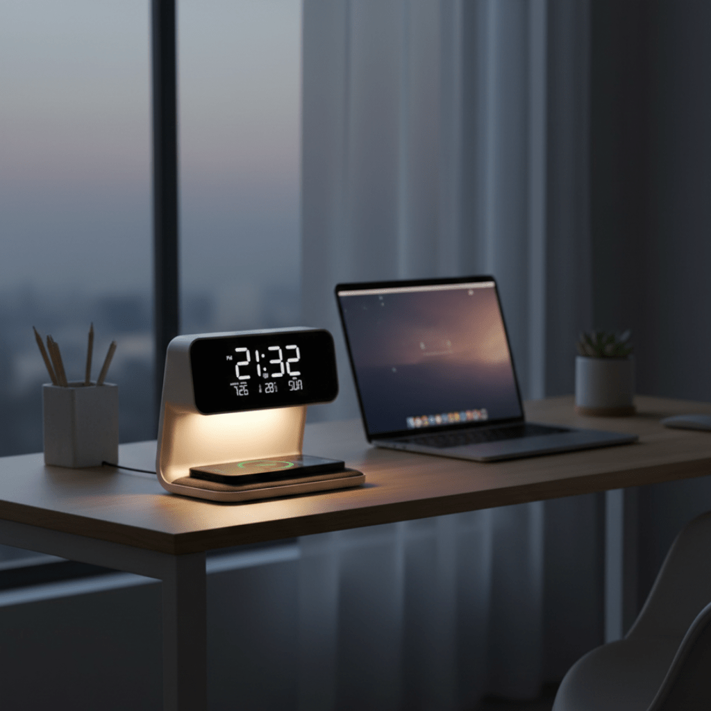 NoctaGlow Smart Nightstand Device With Charging Base And Illumination