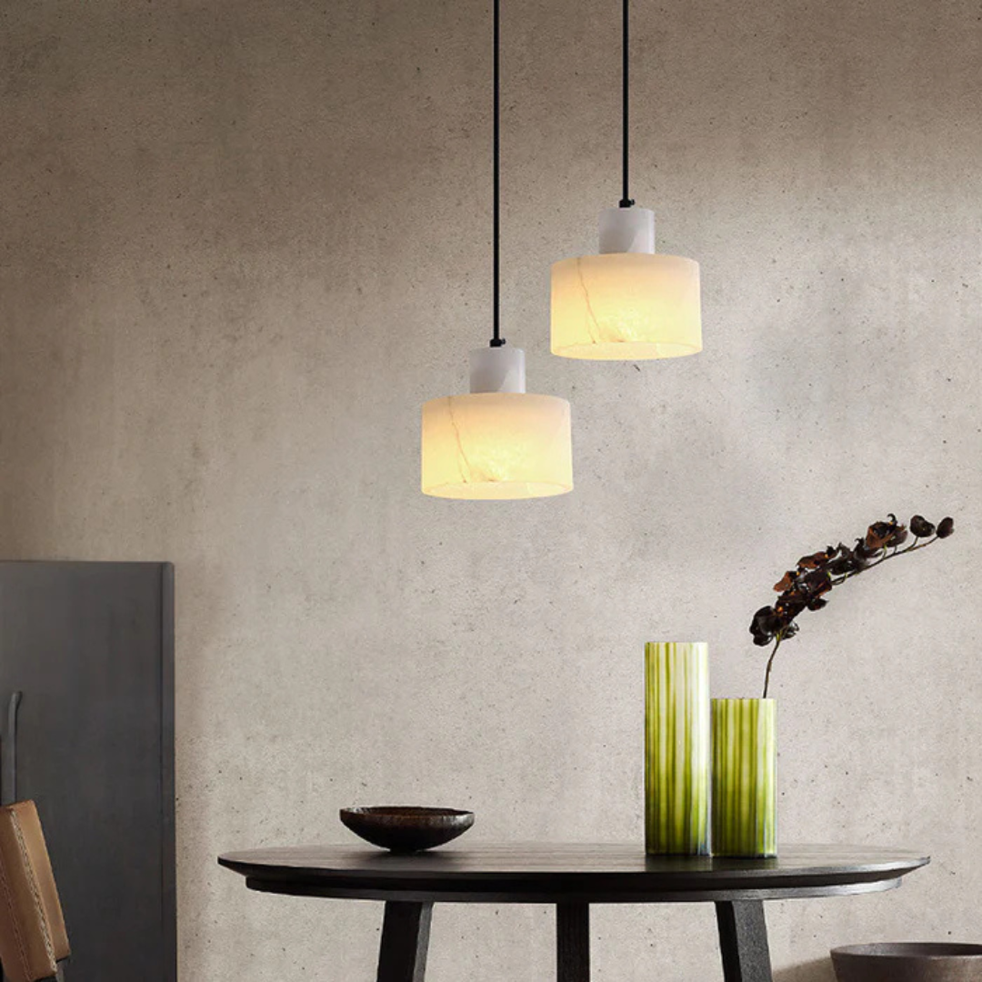 Lira Modern White Marble Pendant Light With Brass
