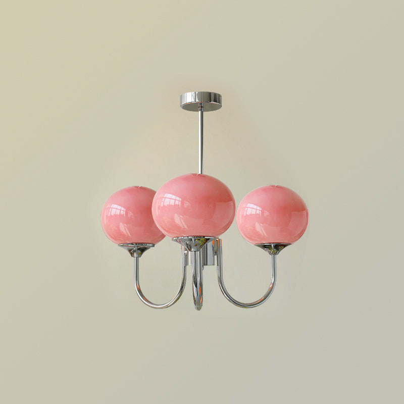 Aurora Guld Lysekrone med Bløde Lyserøde Glasskærme