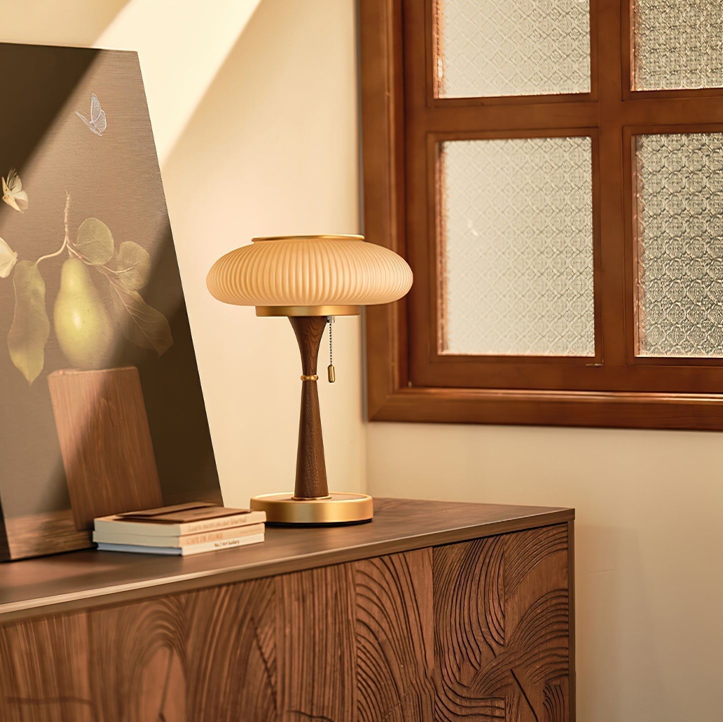 Lampada da tavolo Nivara a forma di fungo, stile moderno minimalista