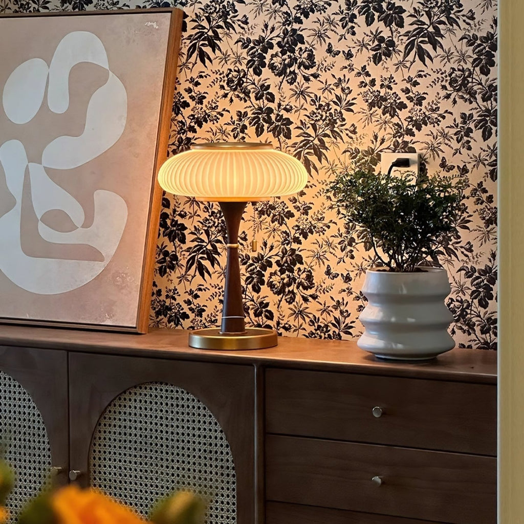 Lampada da tavolo Nivara a forma di fungo, stile moderno minimalista