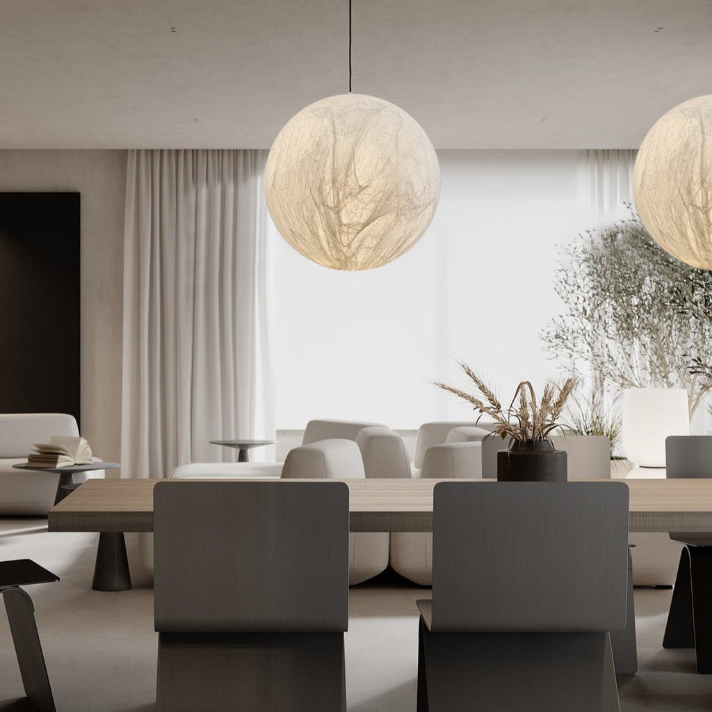 Moondrift zijden hanglamp natuurlijke zijde en metaal voor woonkamer