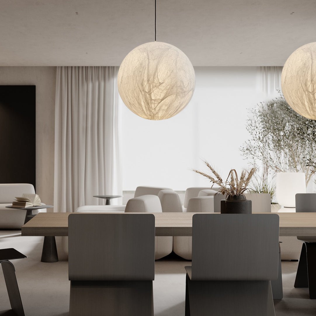 Moondrift zijden hanglamp natuurlijke zijde en metaal voor woonkamer