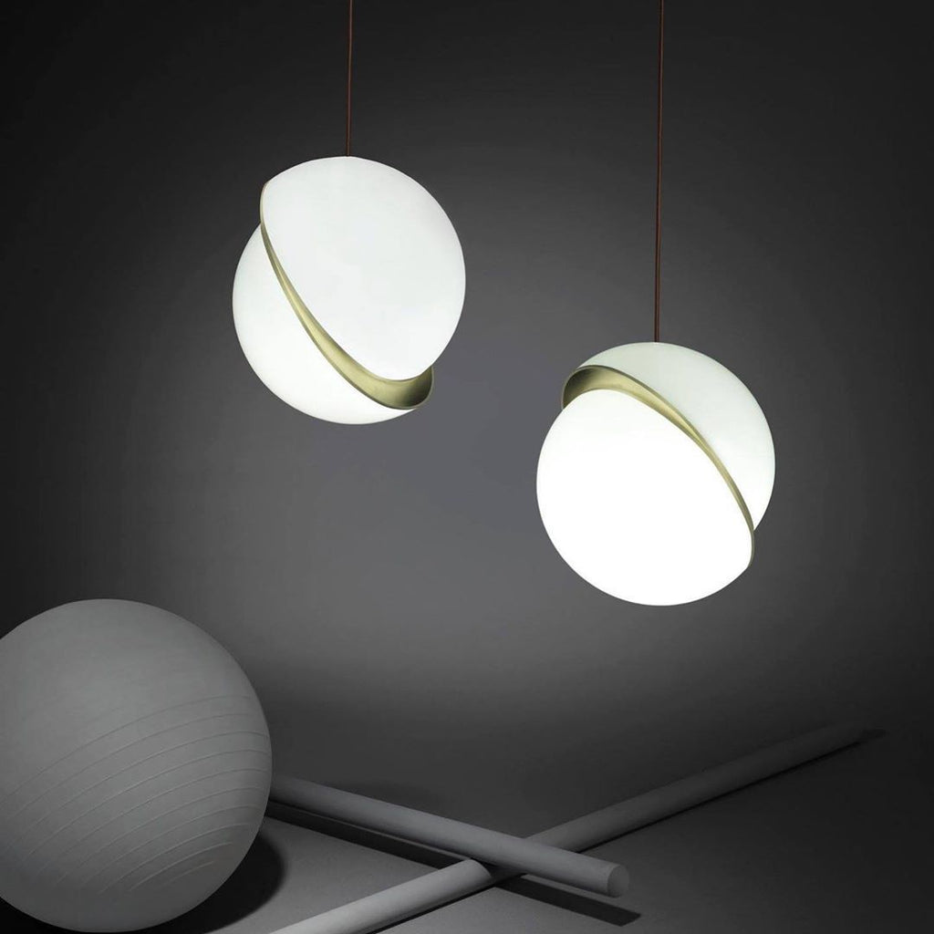Celeste Crescent Acrylic and Brass LED Pendant Light
