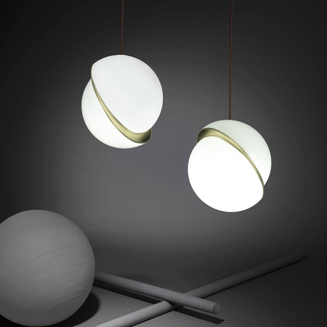 Celeste Crescent Acrylic and Brass LED Pendant Light