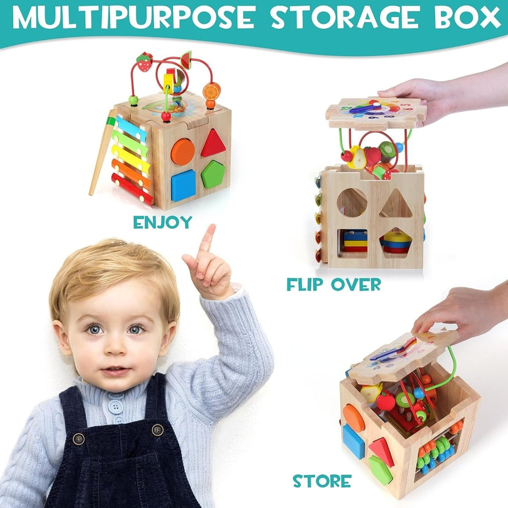 Mindful Blocks Montessori Cubo di Apprendimento in Legno 8-in-1 con Giochi Educativi per Bambini piccoli
