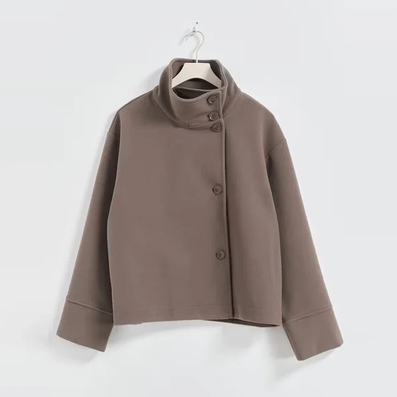 Women's Short Coat With Modern Button Front Design For Everyday Wear