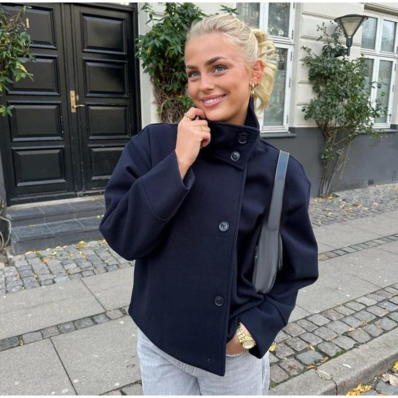 Women's Short Coat With Modern Button Front Design For Everyday Wear