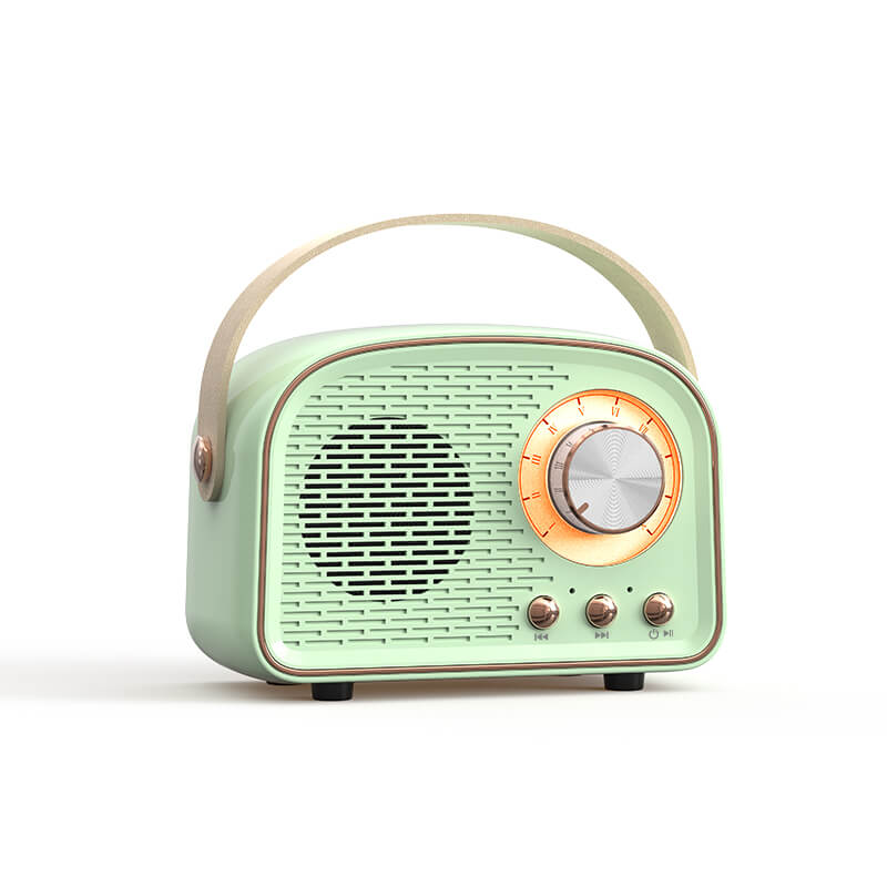 Retro Bluetooth reproduktor s designem vintage rádia a madlem