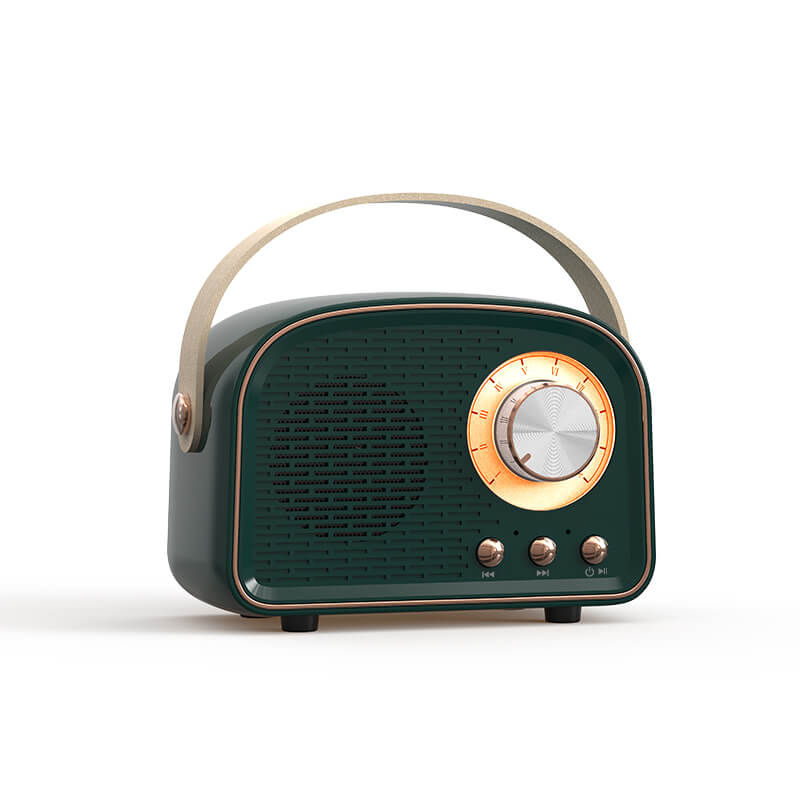 Retro Bluetooth reproduktor s designem vintage rádia a madlem