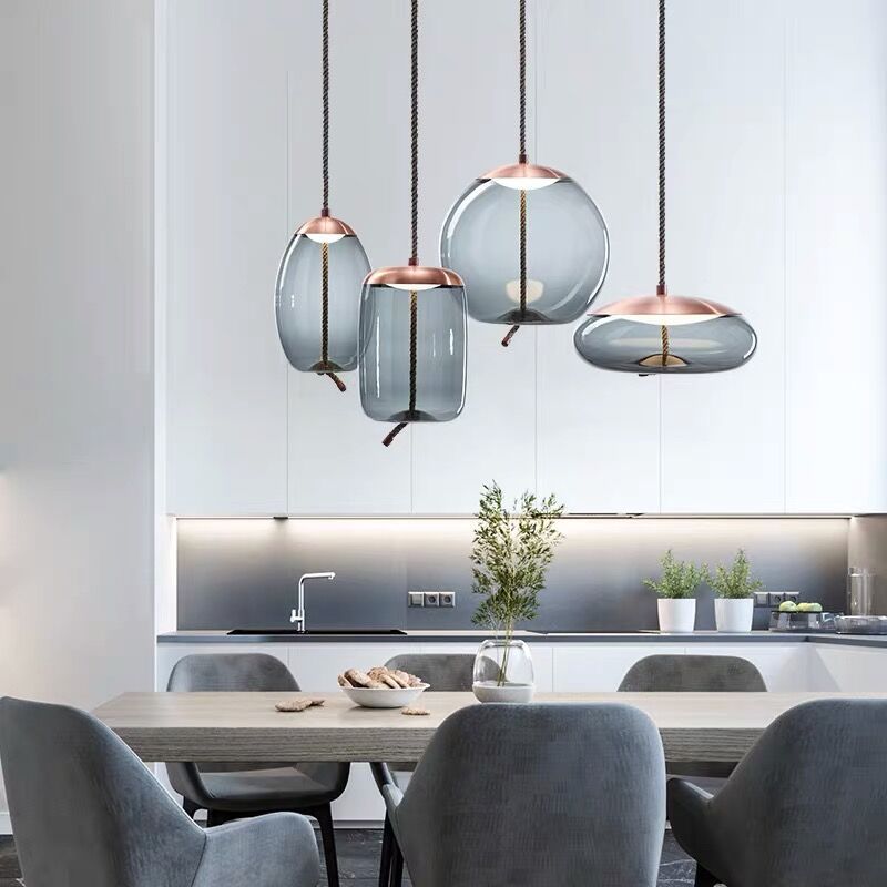 لوستر آویز رزگلد الوریا با جزئیات تزئینی طناب