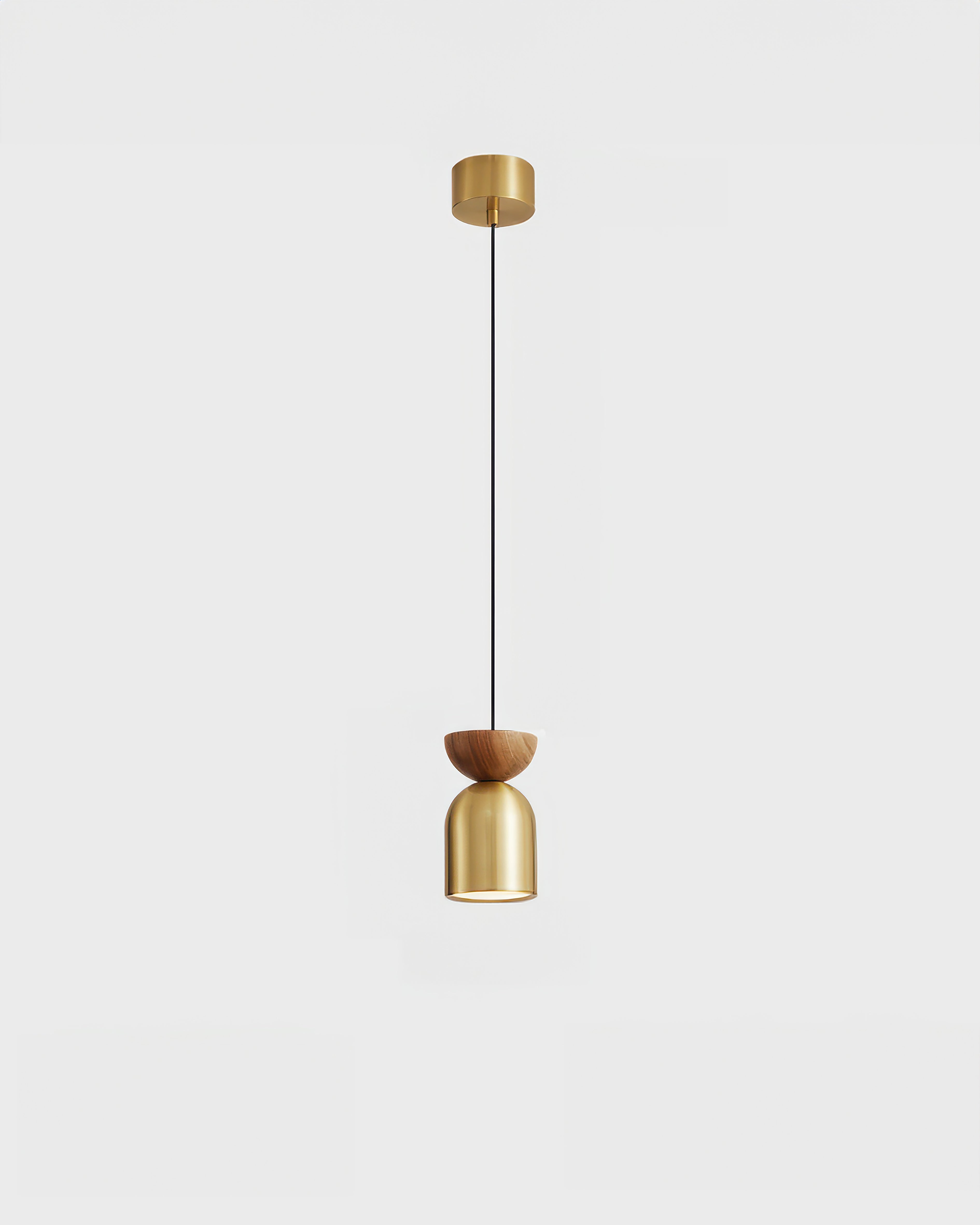 Marinor walnoot- en messing hanglamp in vliegende schotelvorm met mid-century modern silhouet