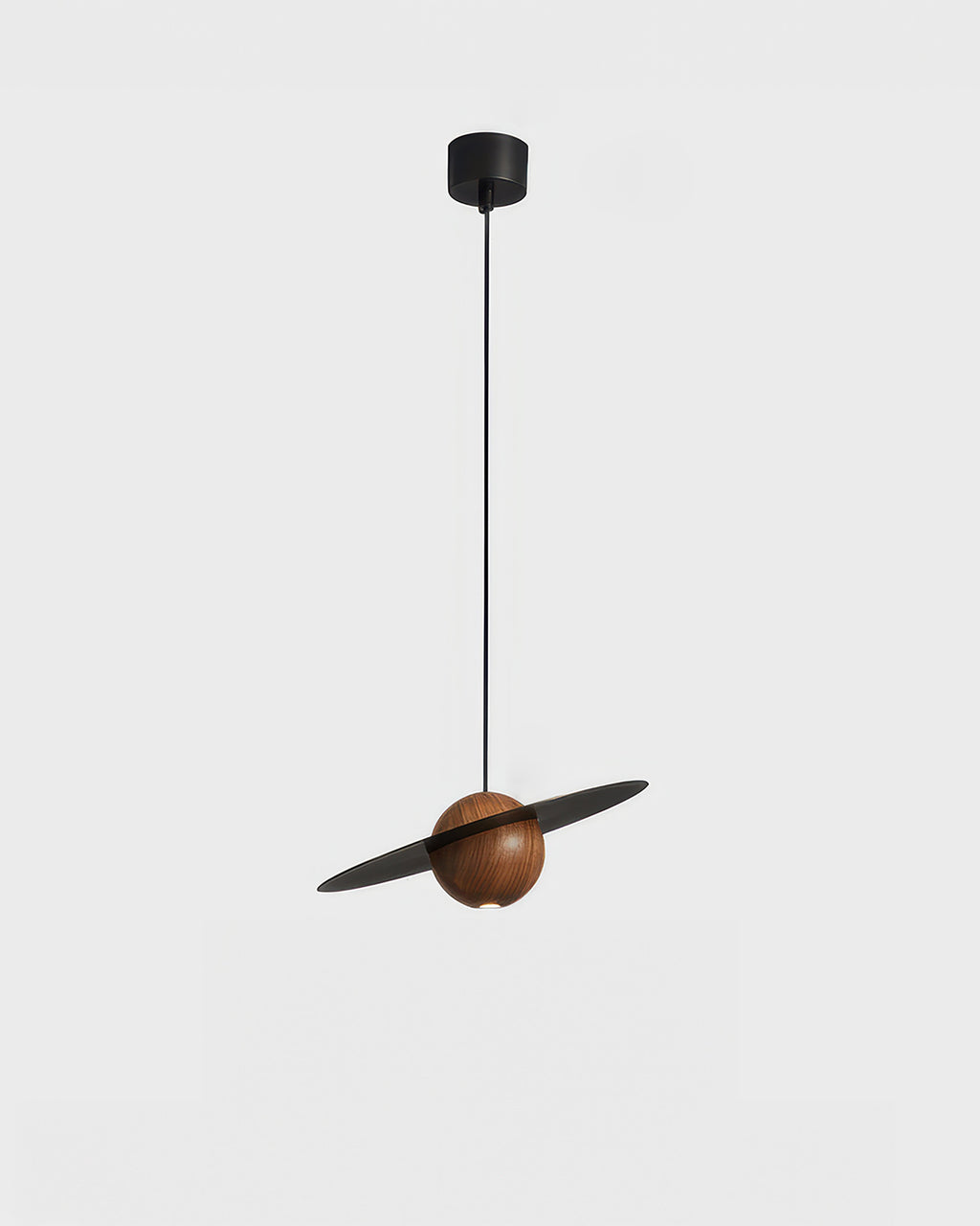 Marinor walnoot- en messing hanglamp in vliegende schotelvorm met mid-century modern silhouet