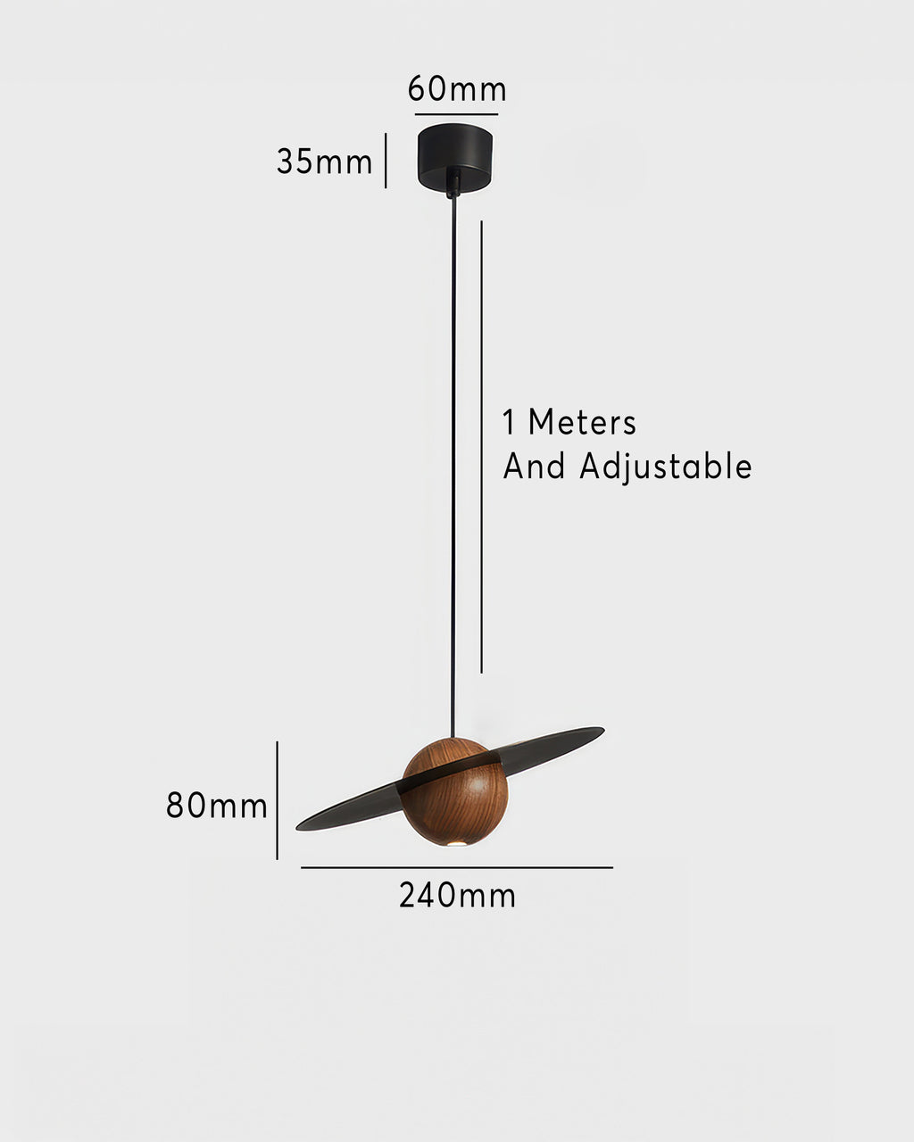 Marinor walnoot- en messing hanglamp in vliegende schotelvorm met mid-century modern silhouet