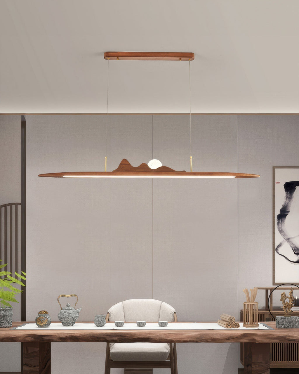 NovaLine Wooden Strip Pendant Light in Wabi Sabi Style
