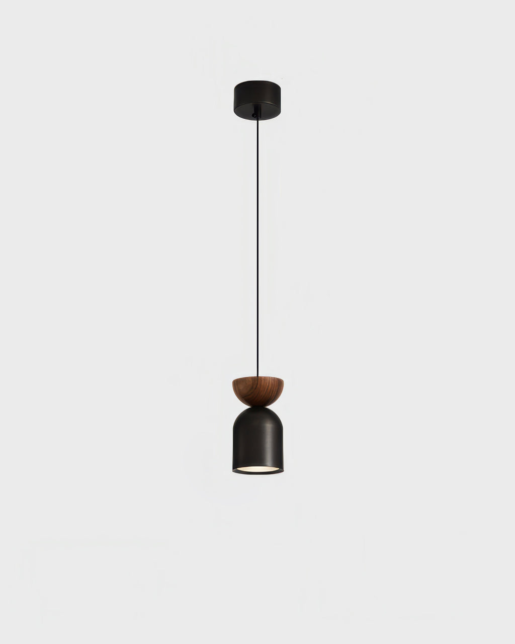 Marinor walnoot- en messing hanglamp in vliegende schotelvorm met mid-century modern silhouet