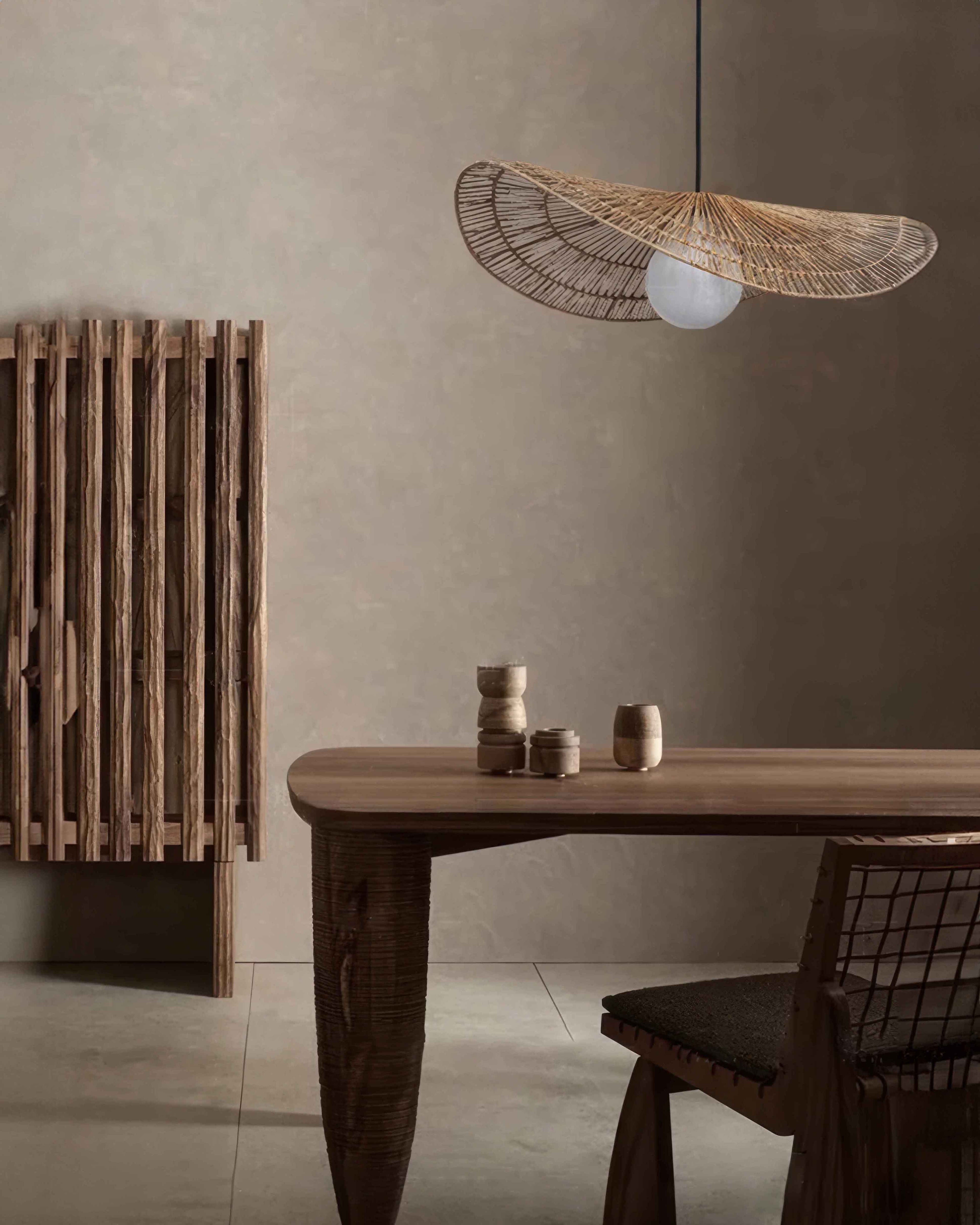 Kairoa Ratanový lustr japonsky inspirovaný Wabi Sabi ručně tkané ambientní osvětlení