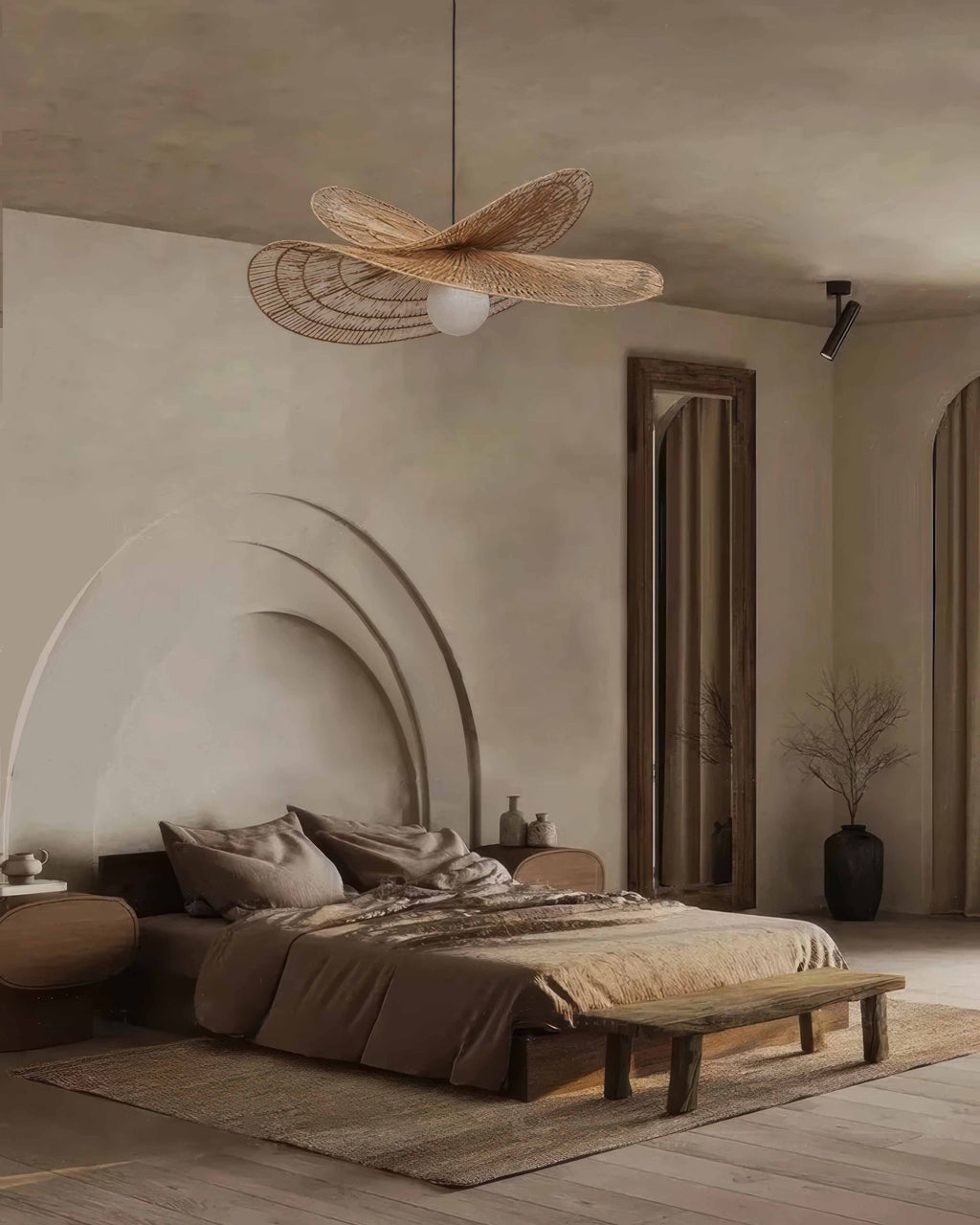Kairoa Ratanový lustr japonsky inspirovaný Wabi Sabi ručně tkané ambientní osvětlení