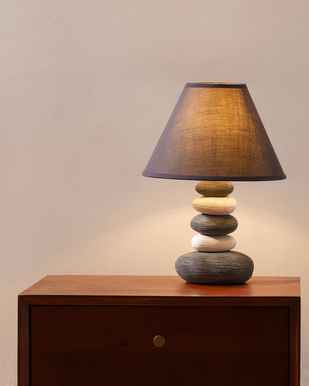 Liora Ambient Fabric Table Lamp With Stone Effect Ceramic Base And Soft Shade