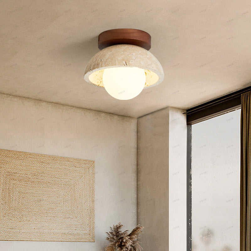 Astrae Travertine Bowl LED Wall Sconce Boho Natural Stone