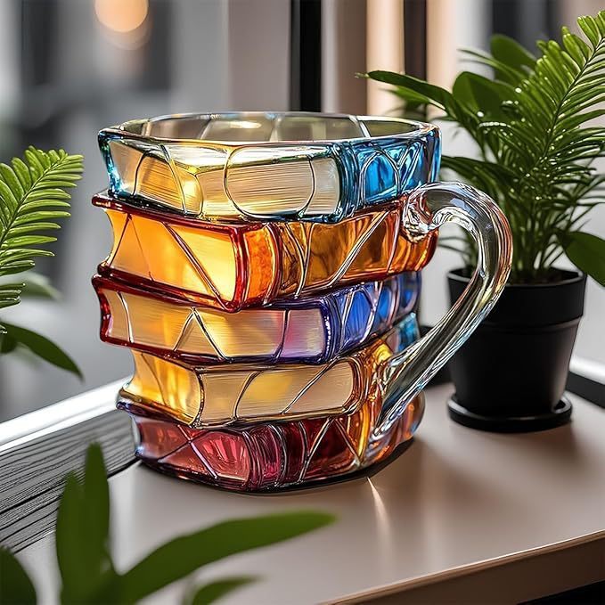 Ručně malovaný hrnek na knihu s kreativním 3D hrnkem na kávu inspirovaným románem