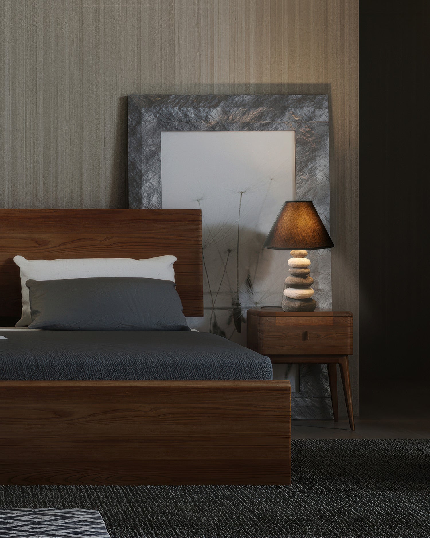 Liora Ambient Fabric Table Lamp With Stone Effect Ceramic Base And Soft Shade