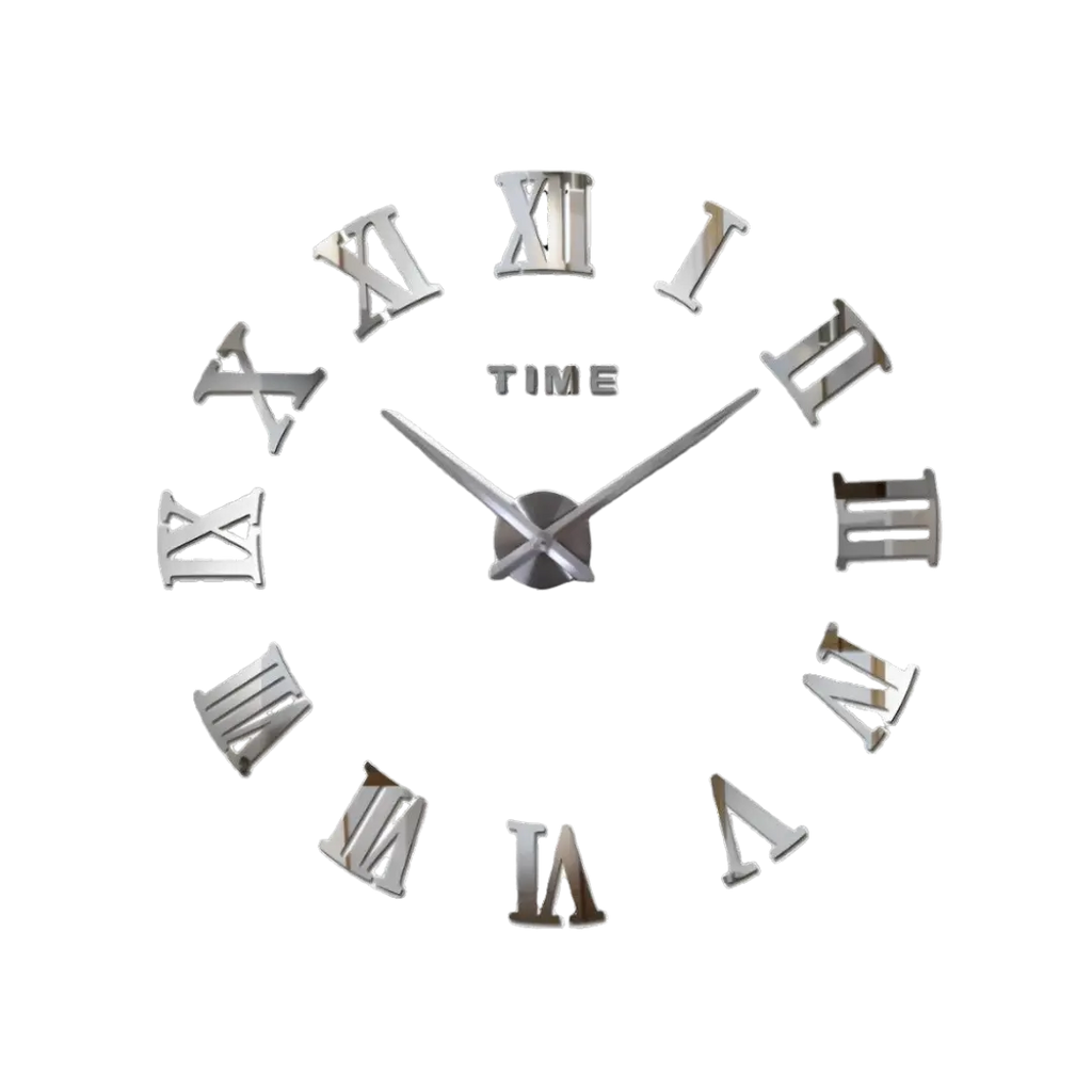 Modern Wall Clock With Roman Numerals In Silver Mirror Finish