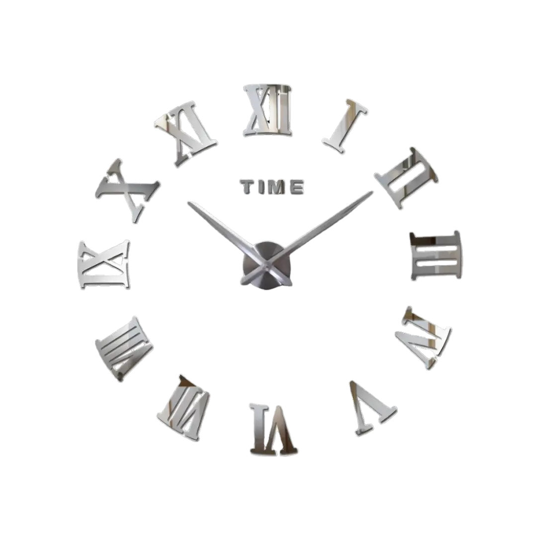 Modern Wall Clock With Roman Numerals In Silver Mirror Finish