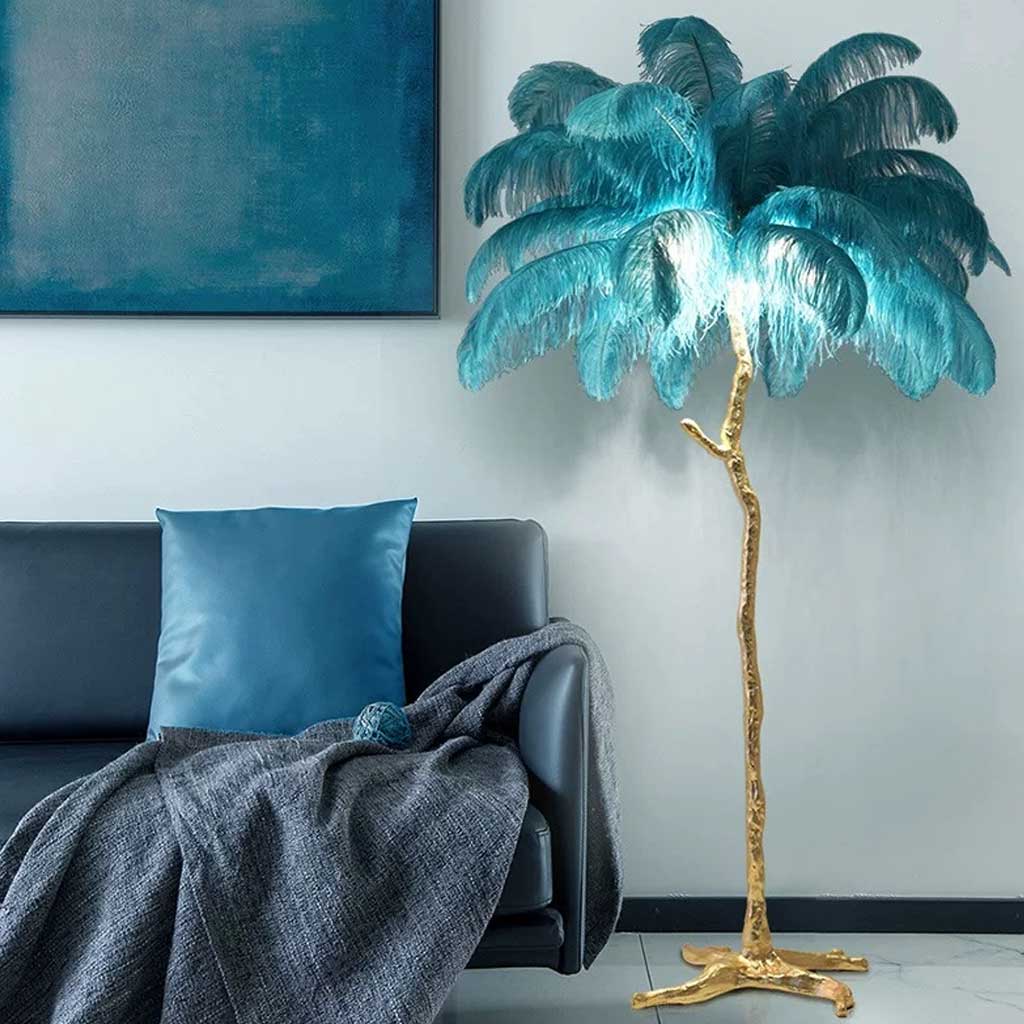 Ostrich Feather Floor Lamp For Living Room Decor Accent Piece