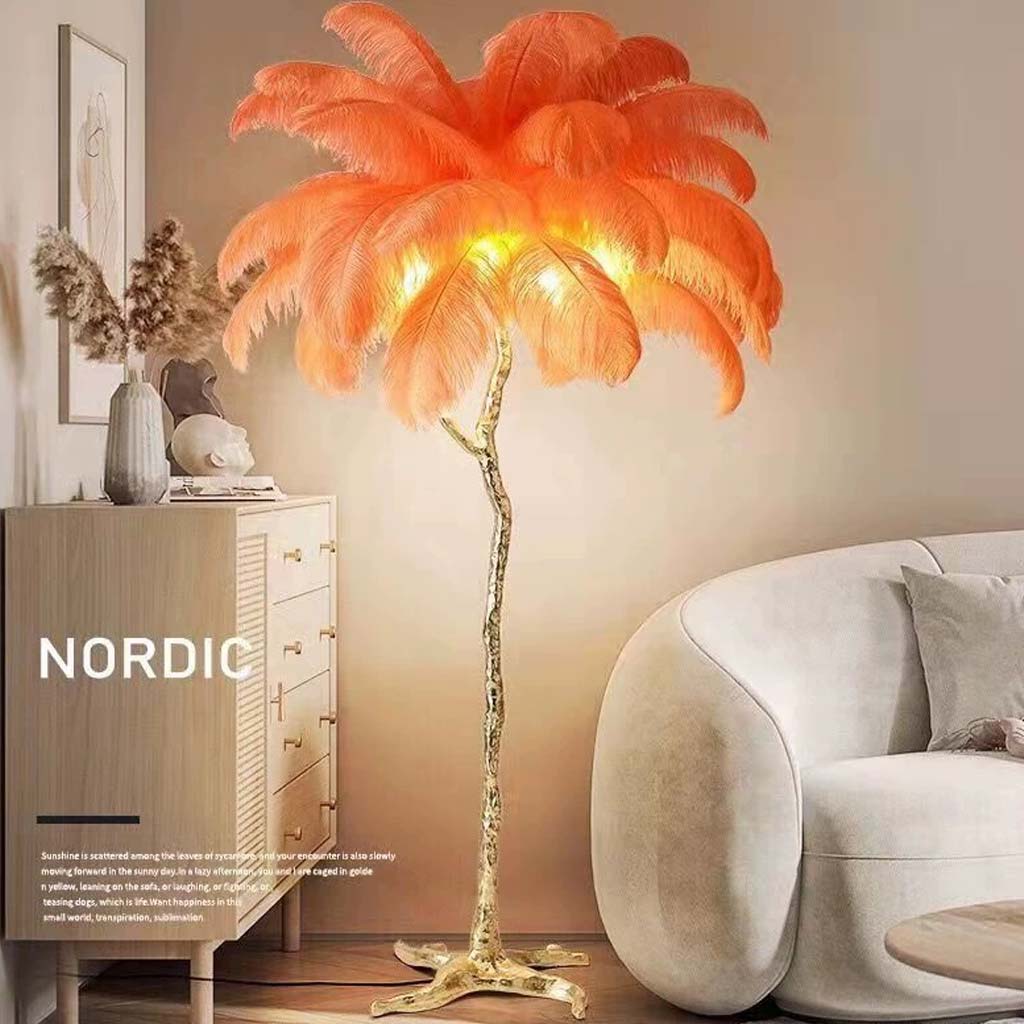 Ostrich Feather Floor Lamp For Living Room Decor Accent Piece